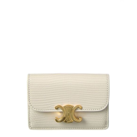 Celine Triomphe Flap Leather Card Case, White - Picture 1 of 3